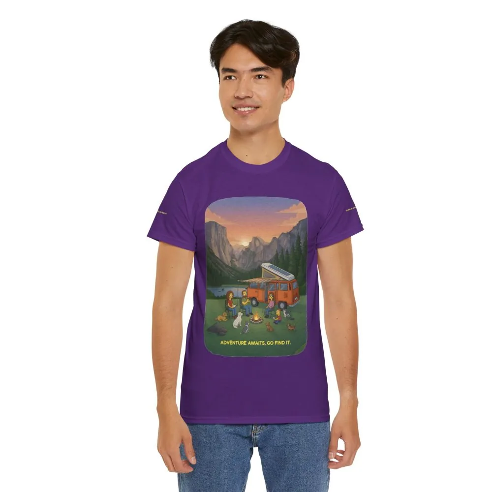 Unisex Heavy Cotton Tee — "Adventure Awaits-Go Find It" Design Sitcom-Line