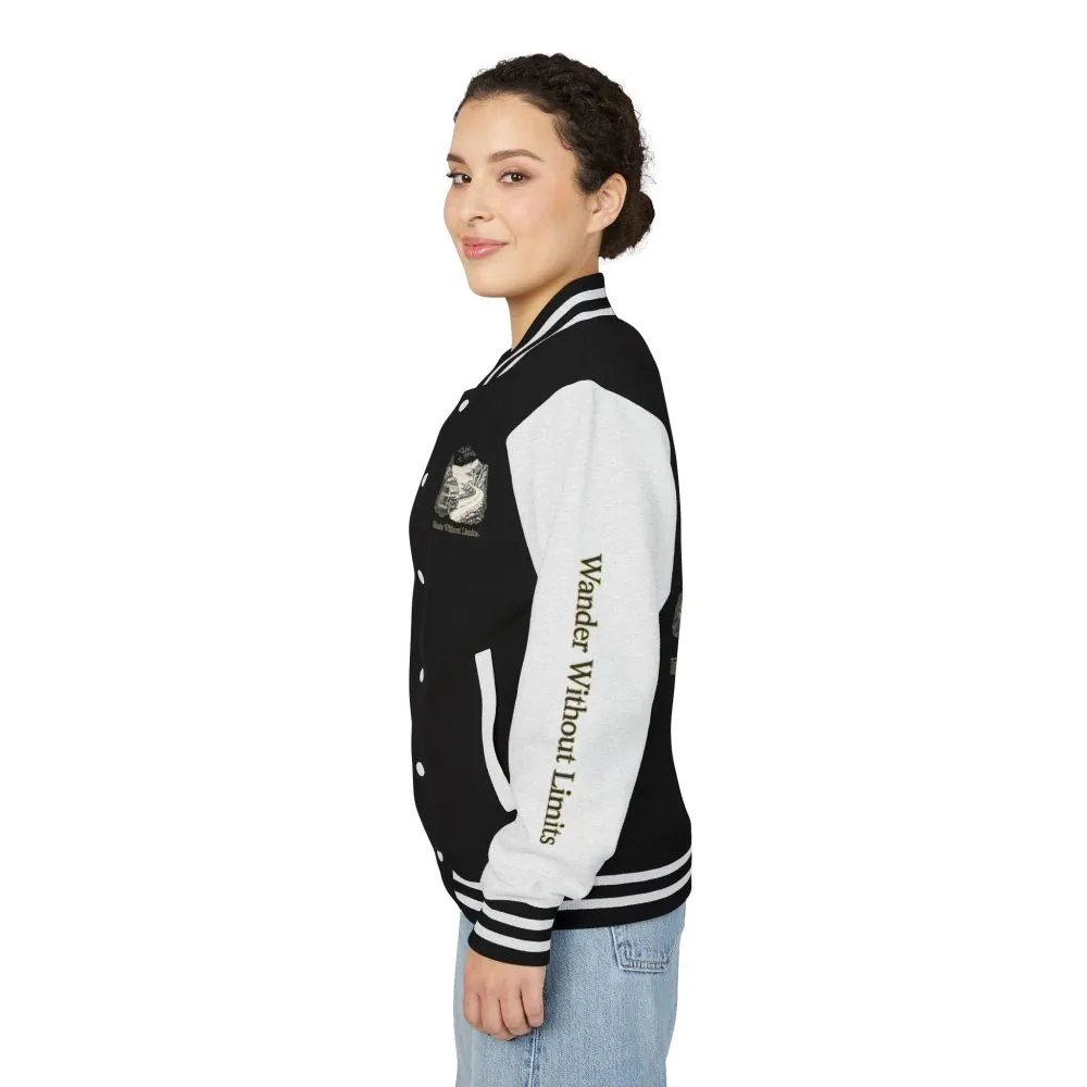 Unisex Heavyweight Letterman Jacket — "Wander Without Limits" Travel Varsity Coat