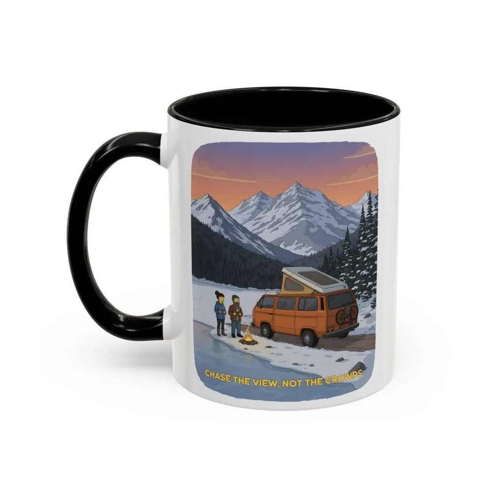 Accent Coffee Mug (11, 15oz) — "Chase The Views-Not The Crowds"" Design Sitcom-Line