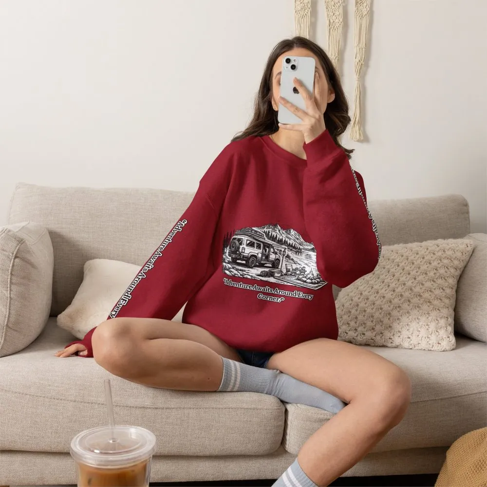 11234383204263956623_2048.jpeg Unisex Heavy Blend™ Crewneck Sweatshirt — "Adventure Awaits Around Every Corner" Design Minimal-Line