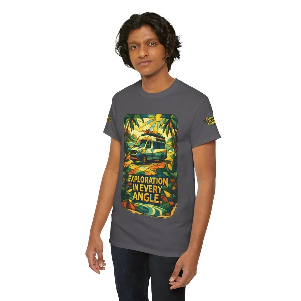 Unisex Heavy Cotton Tee — "Exploration In Every Angle" Design Cubic-Line