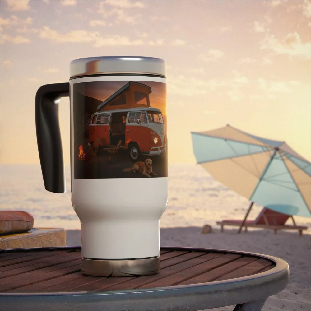 Stainless Steel Travel Mug with Handle, 14oz - "Wander where the wifi is weak"