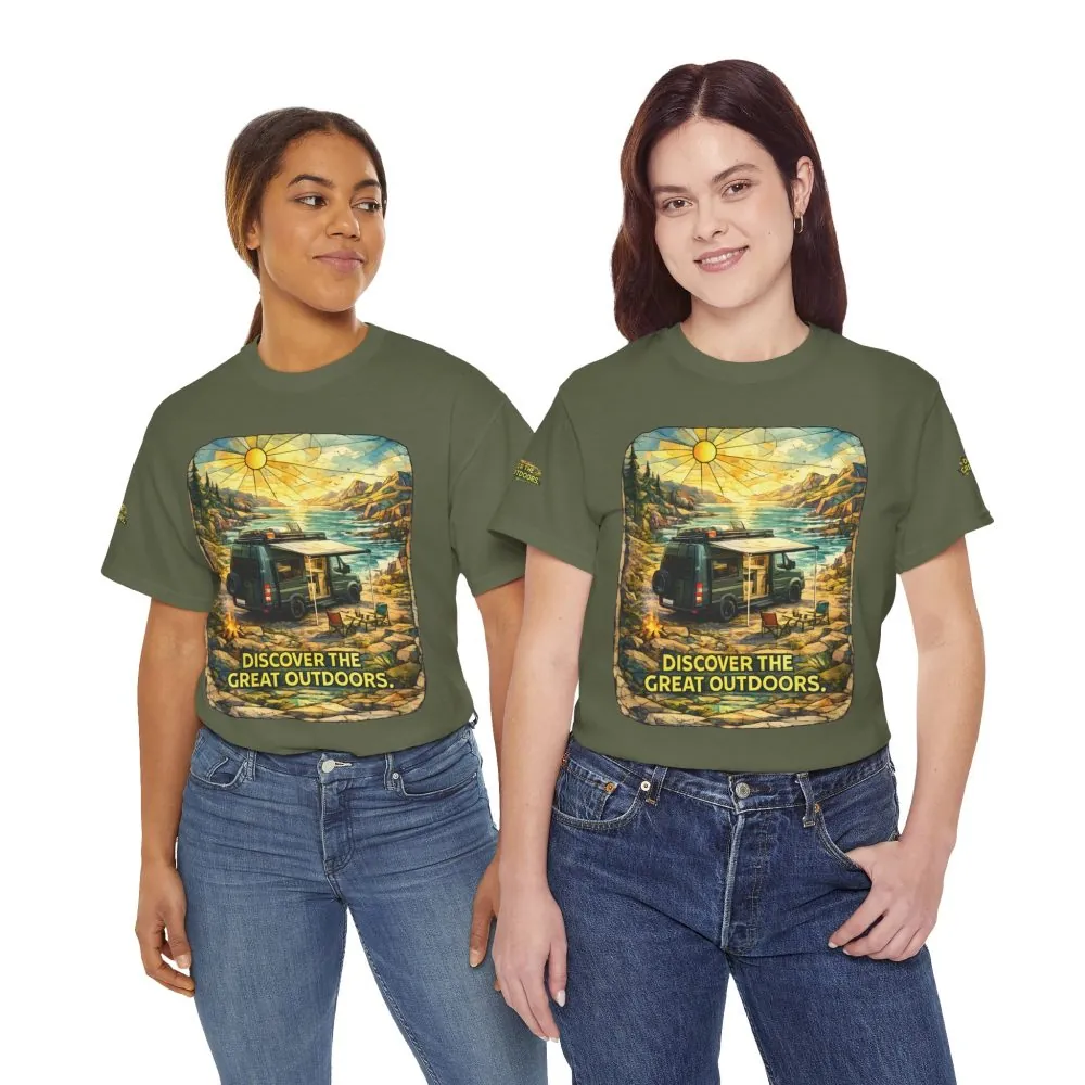 Unisex Heavy Cotton Tee — "Discover The Great Outdoors" Design Cubic-Line
