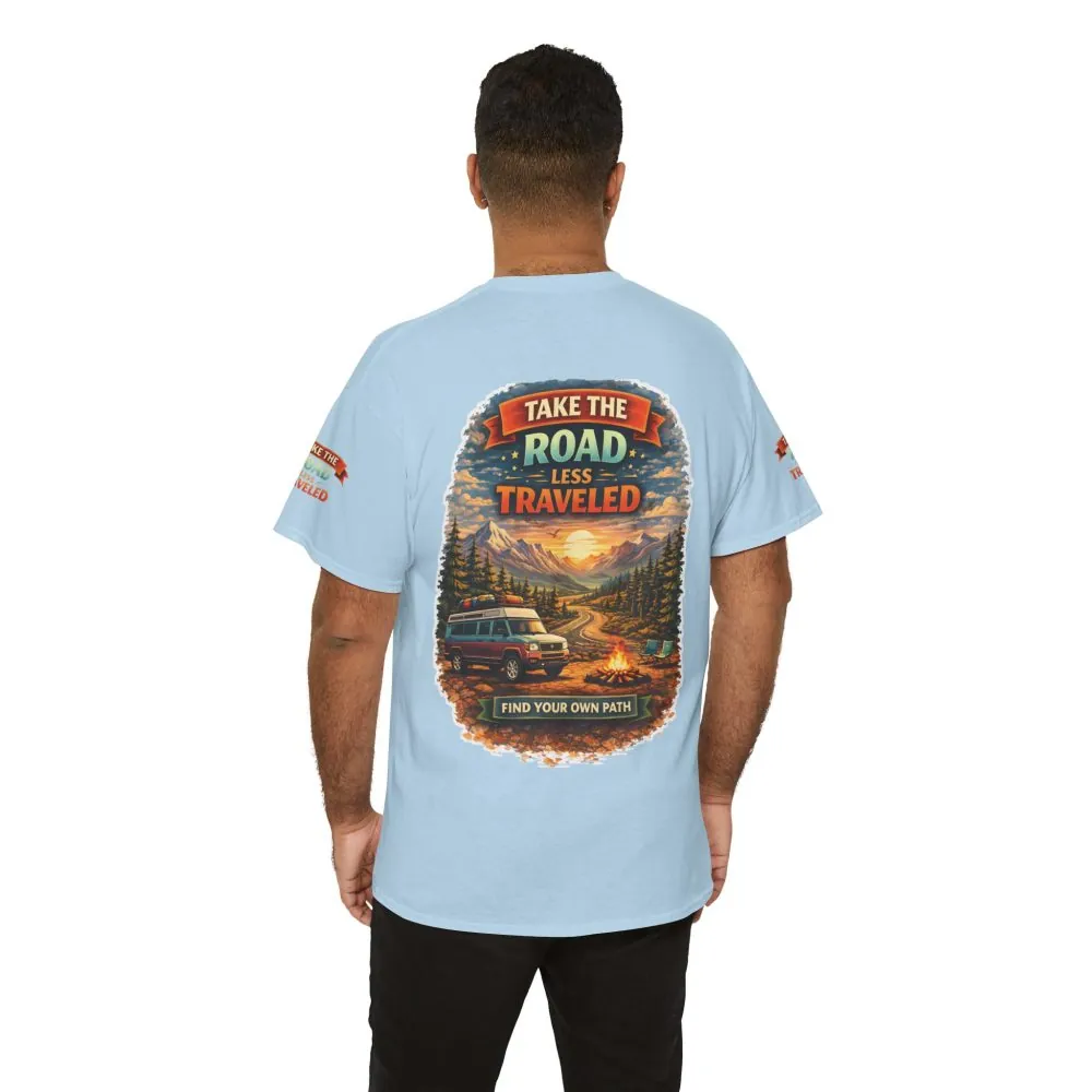 Unisex Heavy Cotton Tee — "Take The Road Less Traveled" Design Scenic-Line