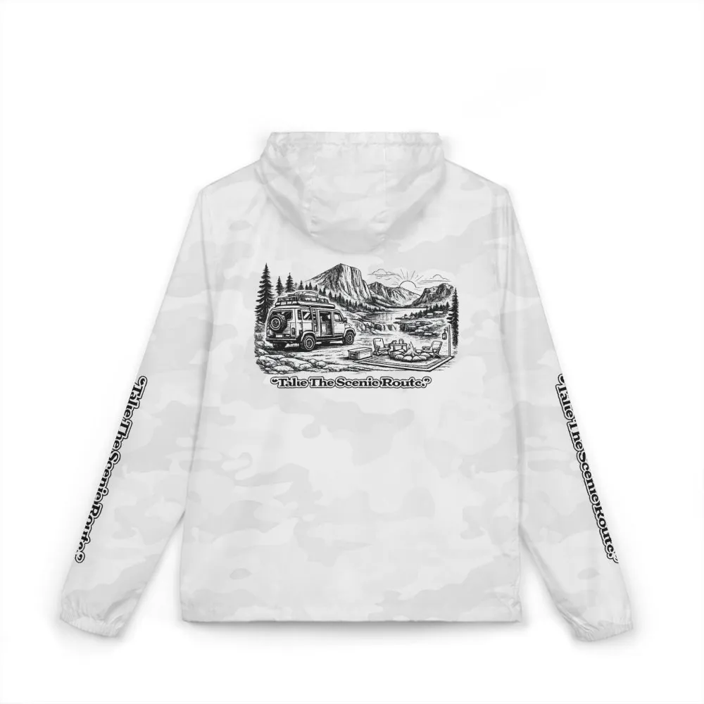 Unisex Full-Zip Windbreaker Jacket — "Take The Scenic Route" (Design "Minimal-Line")