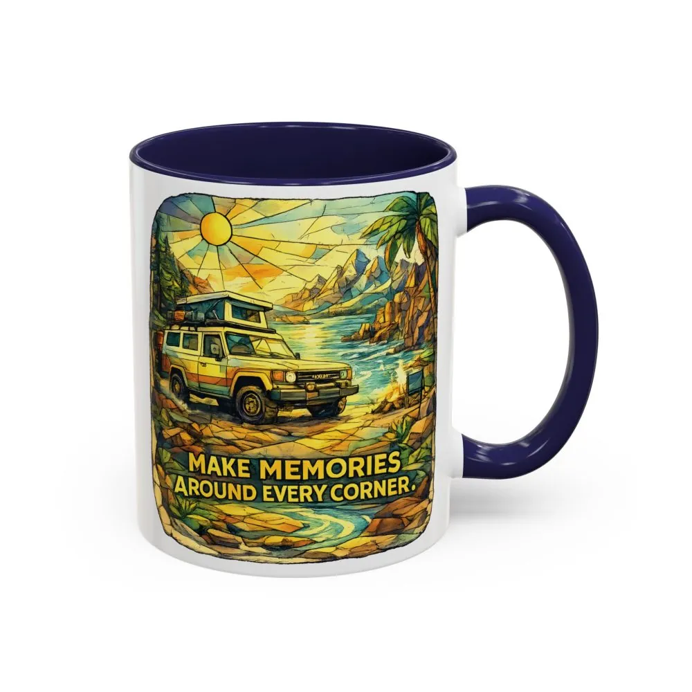 Accent Coffee Mug (11, 15oz) — "Make Memories Around Every Corner" Design Cubic-Line