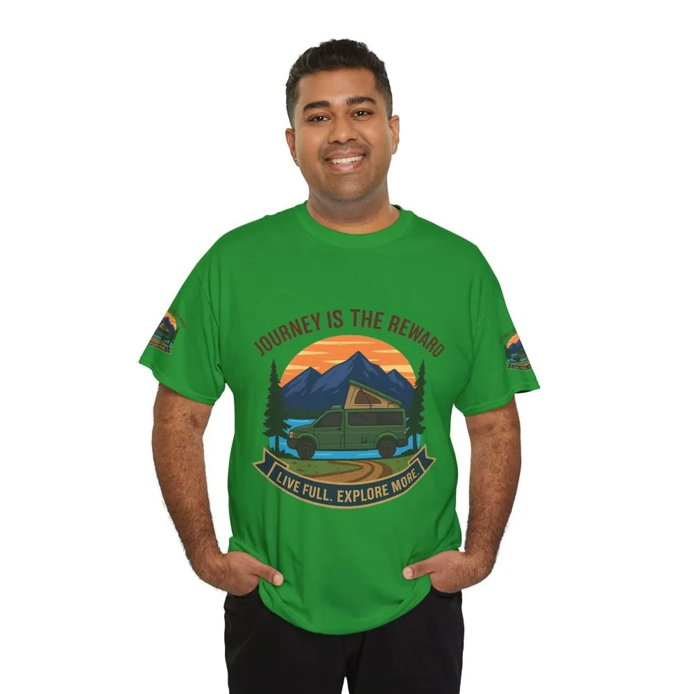 Unisex Heavy Cotton Tee  — "Journey Is The Reward Tee" Adventure Camper Van Graphic T-Shirt