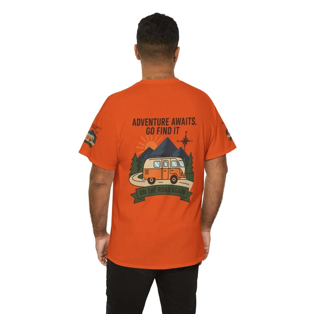 Unisex Heavy Cotton Tee — 'Adventure Awaits. Go Find It' Camper Van T‑Shirt