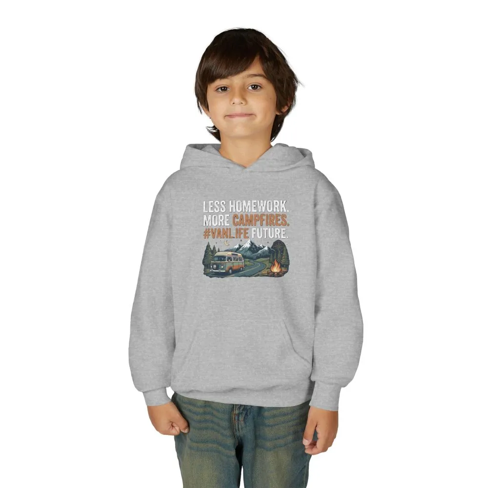 Youth Hoodie(Gildan) – Less Worry, More Campfires #VanLife Adventure Pullover