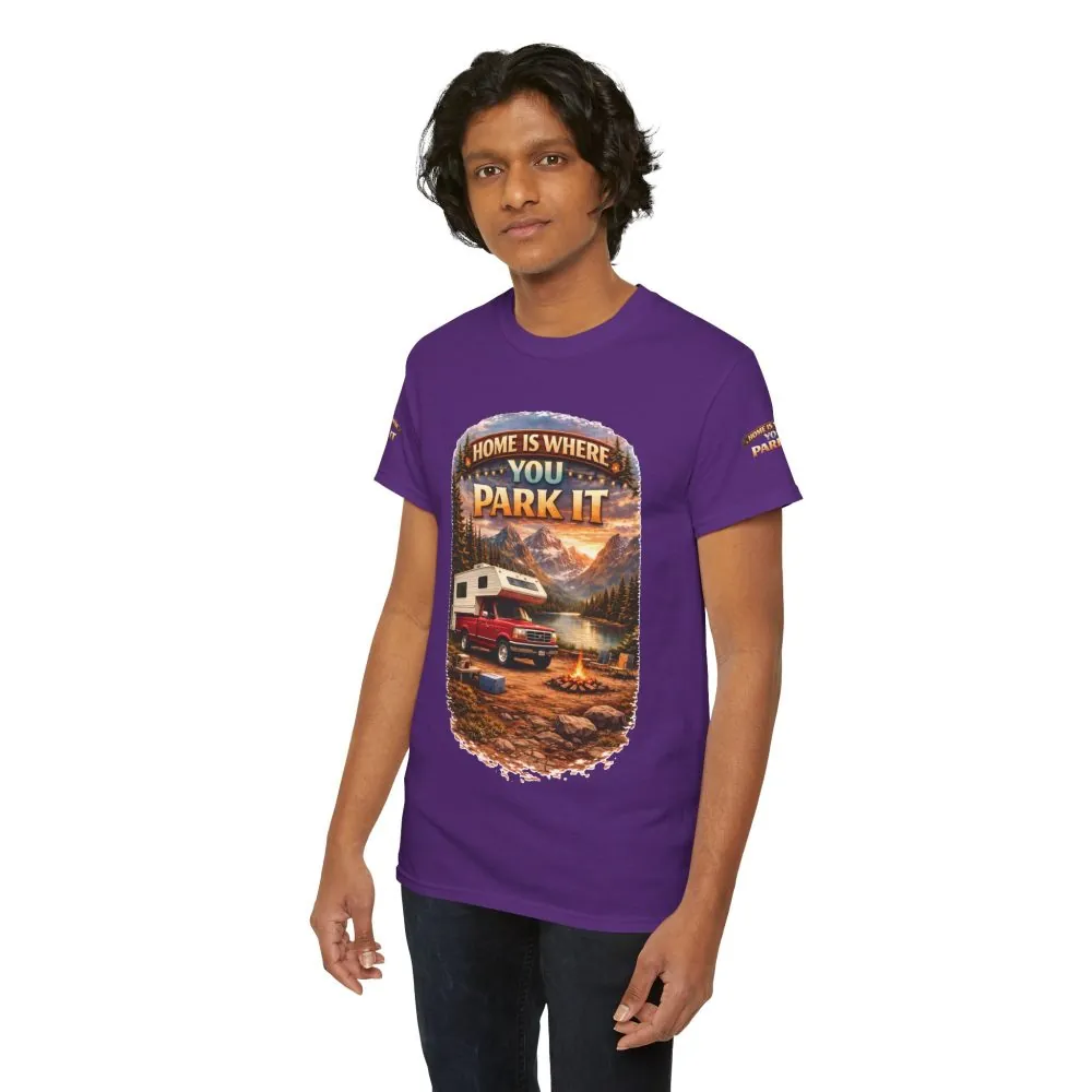 Unisex Heavy Cotton Tee — "Home Is Where You Park It" Design Scenic-Line