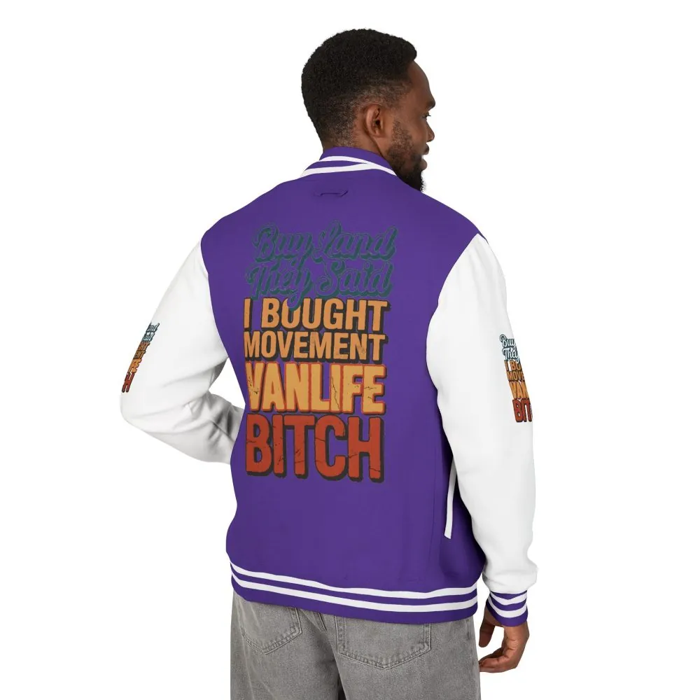 11276278076711405020_2048.jpeg Unisex Heavyweight Letterman Jacket — "Buy Land They Said" Design F**K-Line