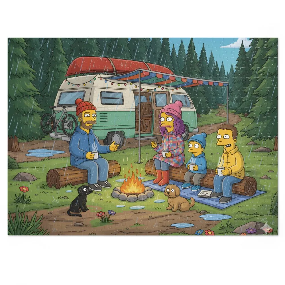 Jigsaw Puzzle with Tin — Outdoor Camper Scene