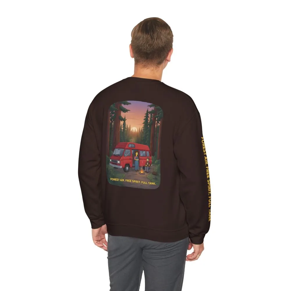 Unisex Heavy Blend™ Crewneck Sweatshirt — "Forest Air Free Spirit Full Tank" Design Sitcom-Line