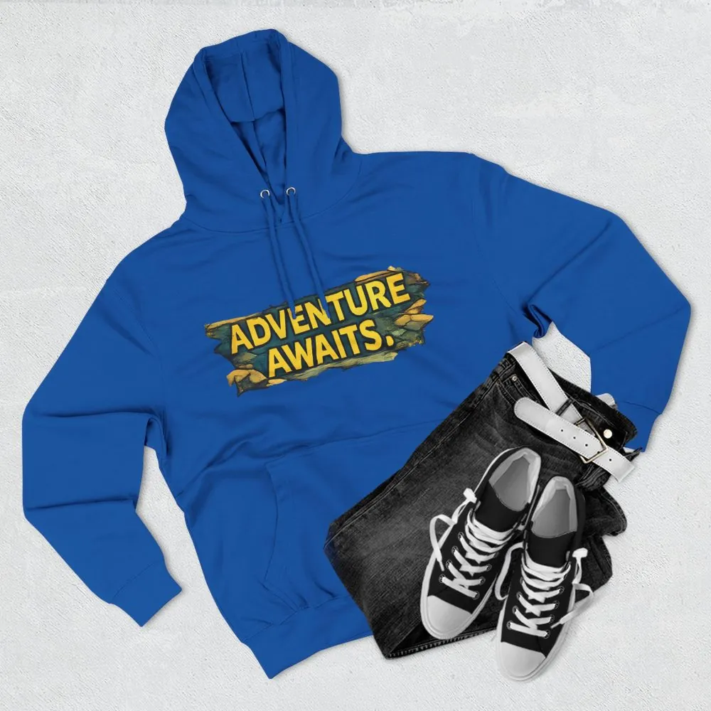 Three-Panel Fleece Hoodie - "Adventure Awaits" Design Cubic-Line