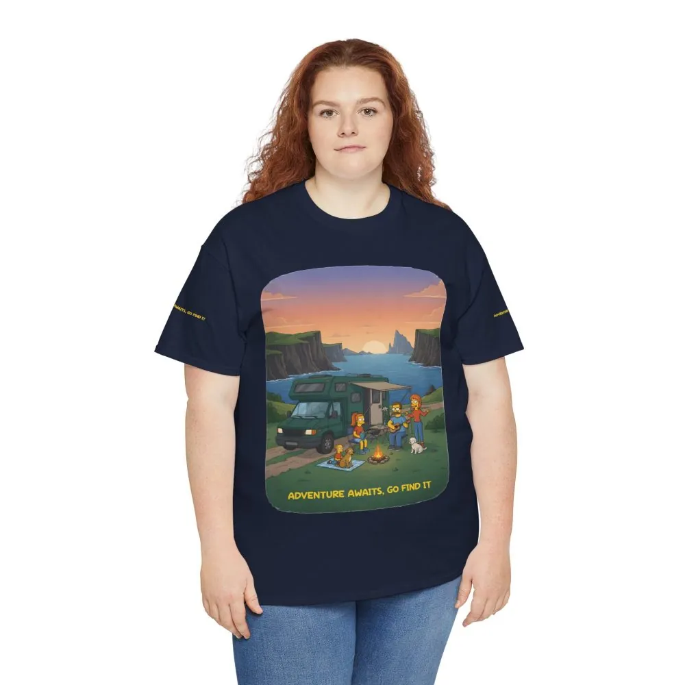 Unisex Heavy Cotton Tee — "Adventure Awaits-Go Find It" Design Sitcom-Line