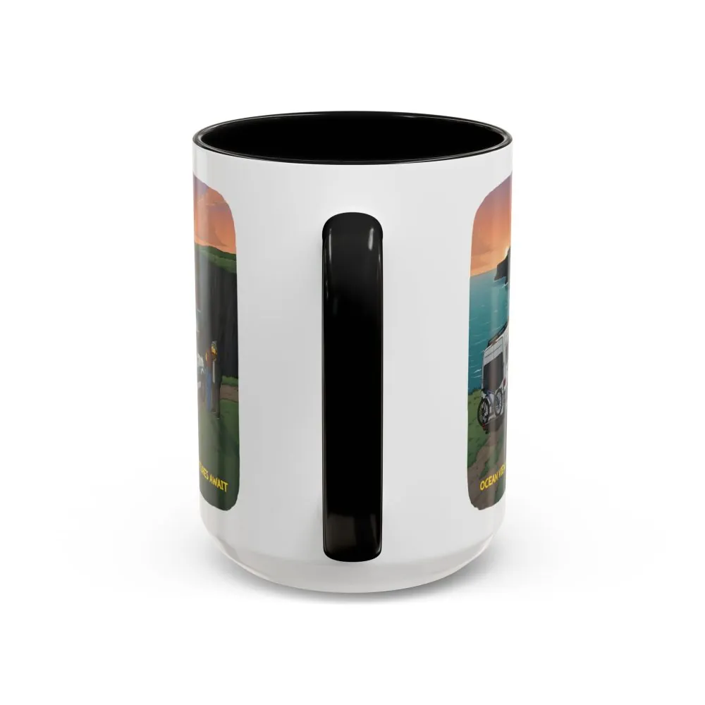 Accent Coffee Mug (11, 15oz) — "Ocean Views-Adventures Awaits" Design Sitcom-Line