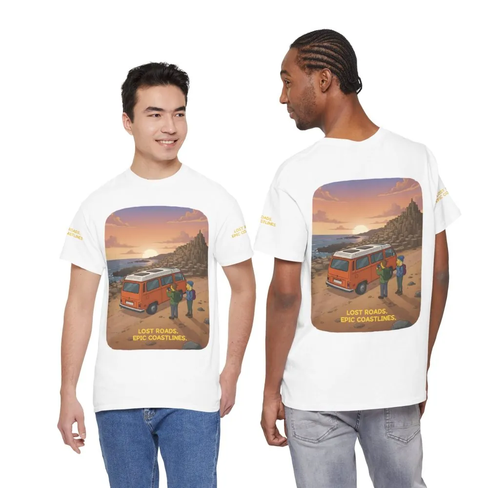 Unisex Heavy Cotton Tee — "Lost Roads Epic Coastlines" Design Sitcom-Line