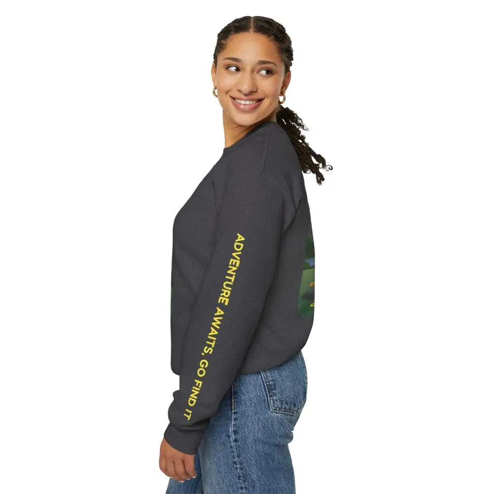 Unisex Heavy Blend™ Crewneck Sweatshirt — "Adventure Awaits-Go Find It"" Design Sitcom-Line