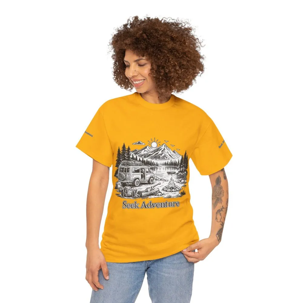 Unisex Heavy Cotton Tee — "Seek Adventure" Design Minimal-Line