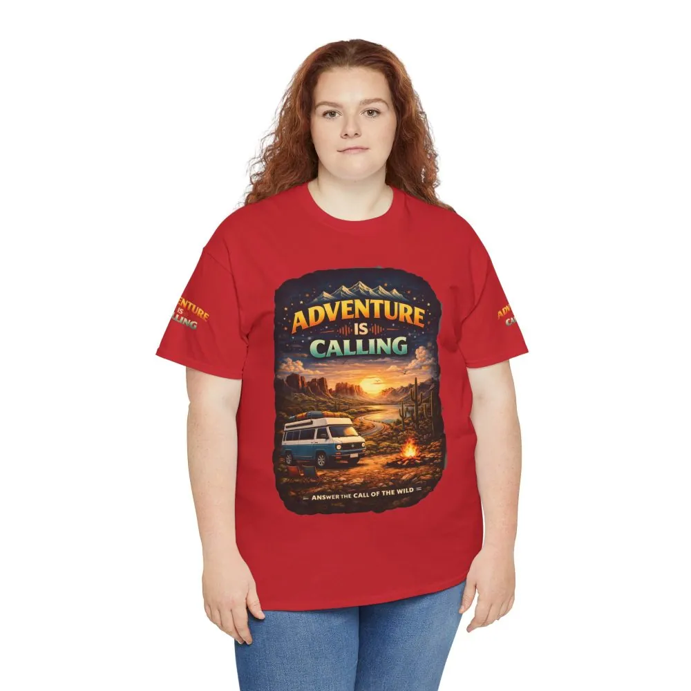 Unisex Heavy Cotton Tee — "Adventure Is Calling" Design Scenic-Line