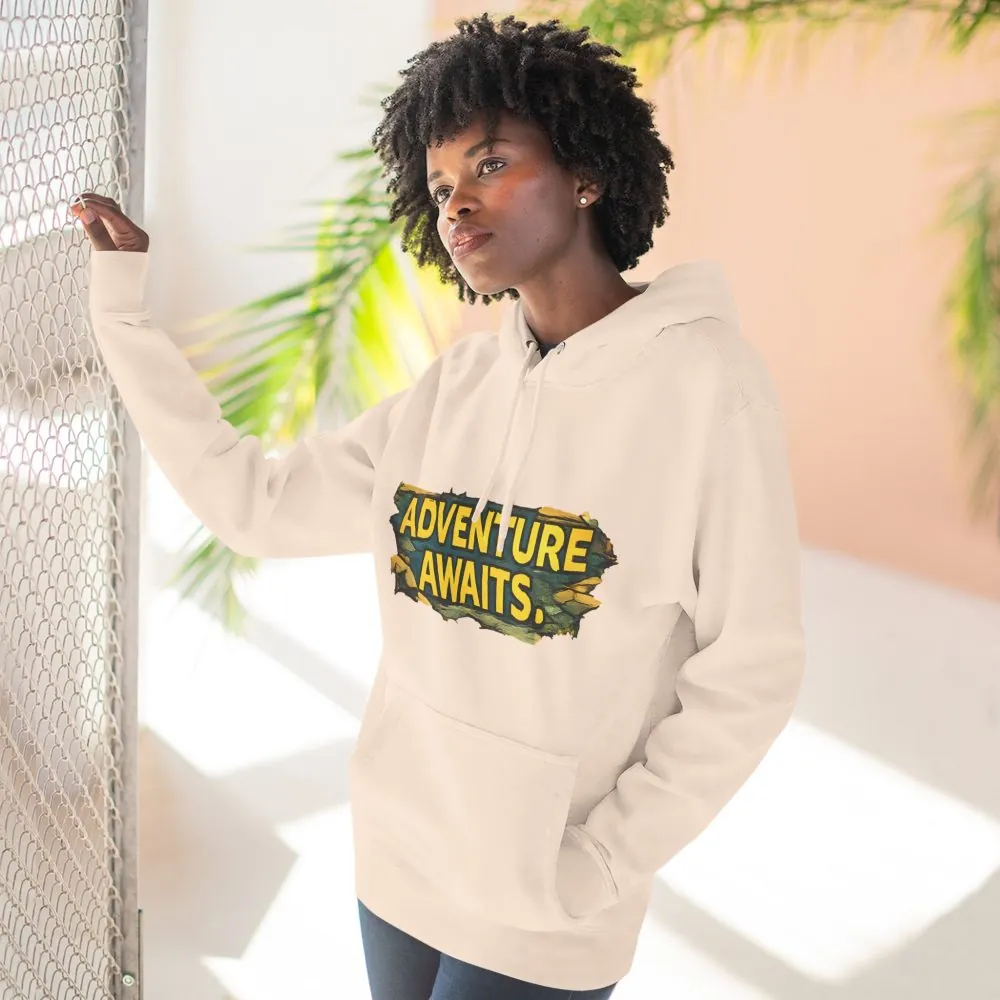 Three-Panel Fleece Hoodie - "Adventure Awaits" Design Cubic-Line
