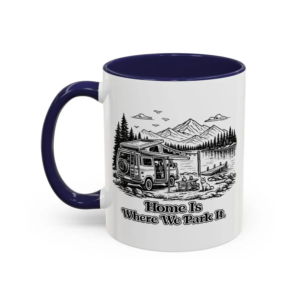 Accent Coffee Mug (11, 15oz) — "Home Is Where You Park It" Design Minimal-Line