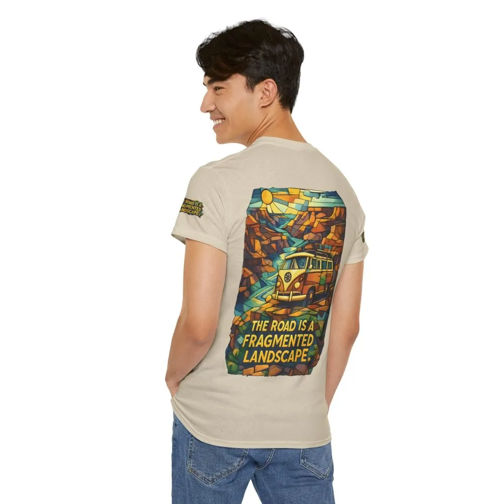 Unisex Heavy Cotton Tee — "The Road Is A Fragmented Landscape" Design Cubic-Line