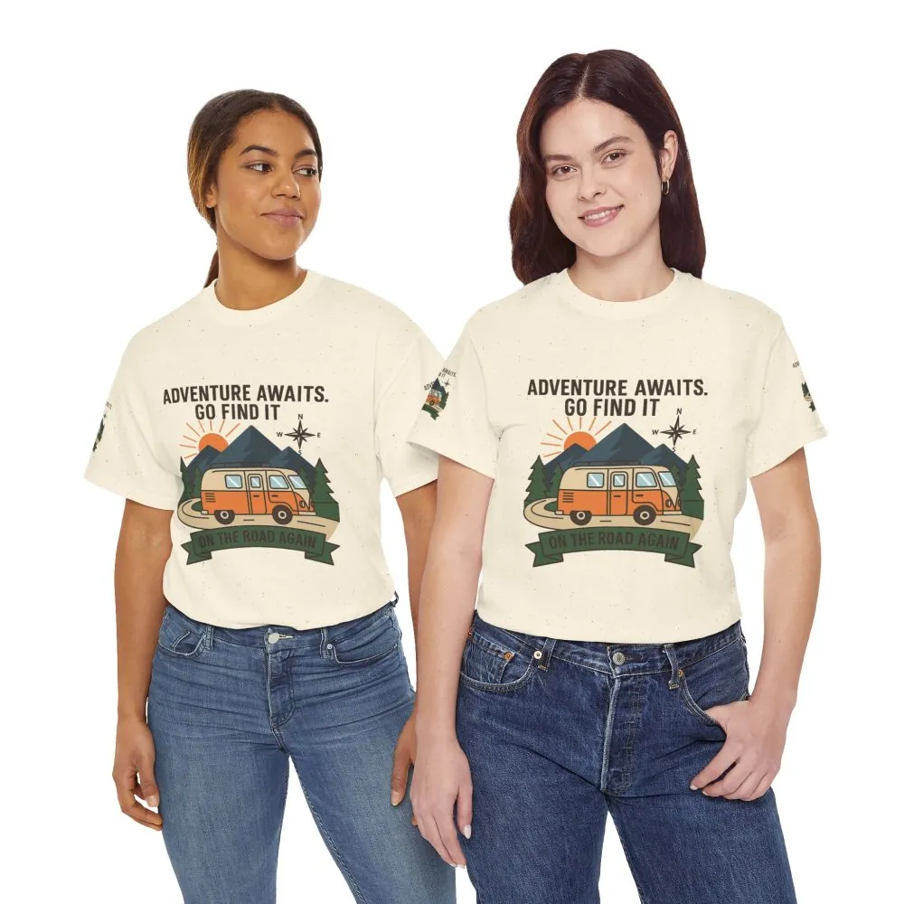 Unisex Heavy Cotton Tee — 'Adventure Awaits. Go Find It' Camper Van T‑Shirt