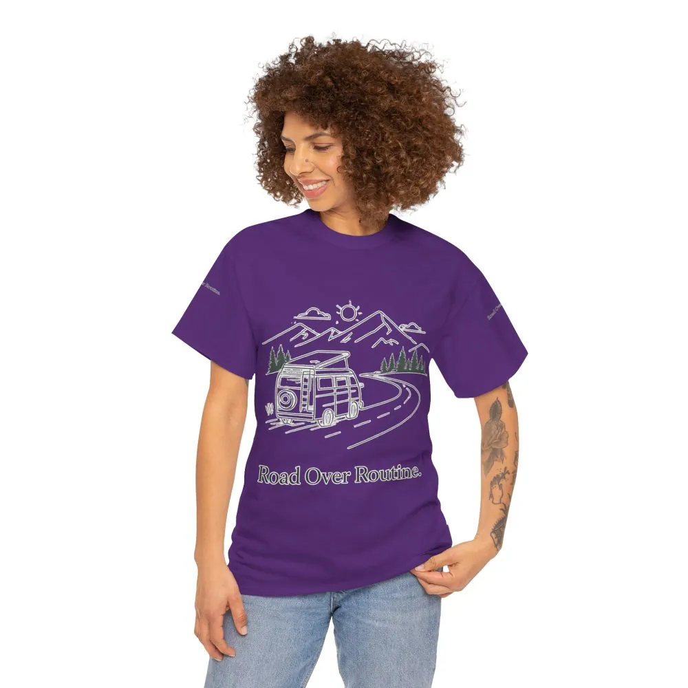 11339218638610155879_2048.jpeg Unisex Heavy Cotton Tee — "Road Over Routine" Design Minimal-Line