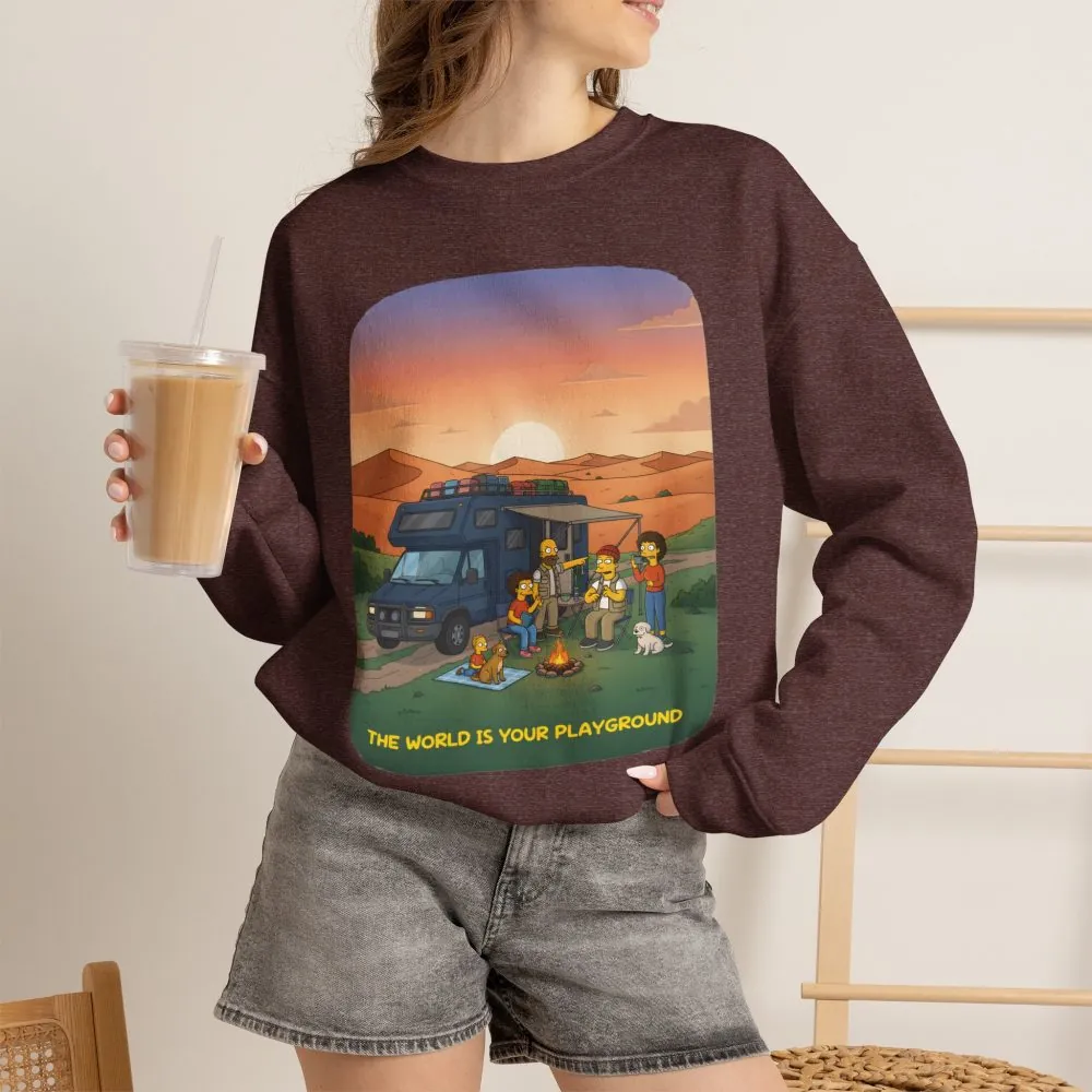 Unisex Heavy Blend™ Crewneck Sweatshirt — "The World Is Your playground" Design Sitcom-Line