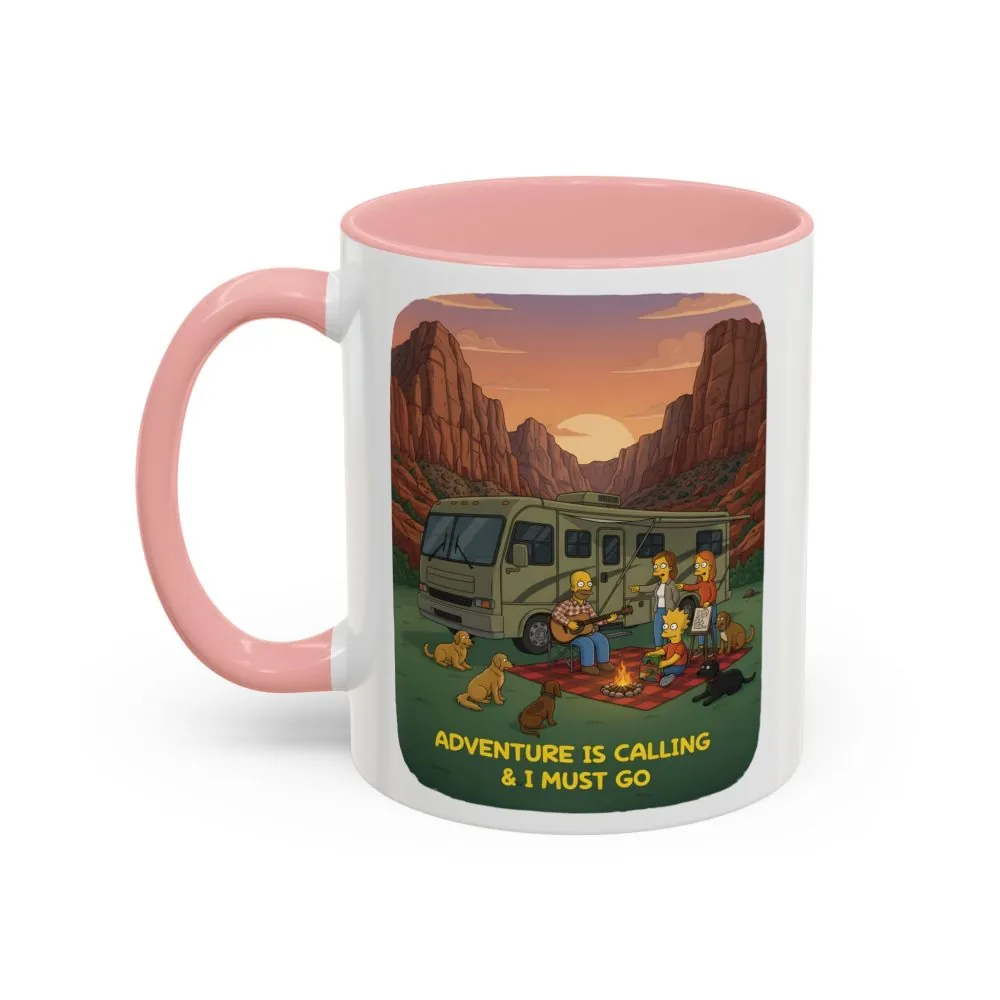 Accent Coffee Mug (11, 15oz) — "Adventure Is Calling-I Must Go" Design Sitcom-Line