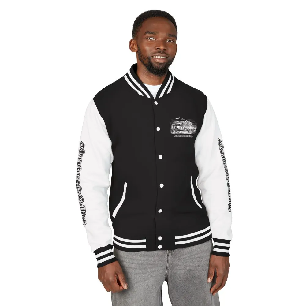Unisex Heavyweight Letterman Jacket — "Adventure Is Calling" Travel Varsity Coat