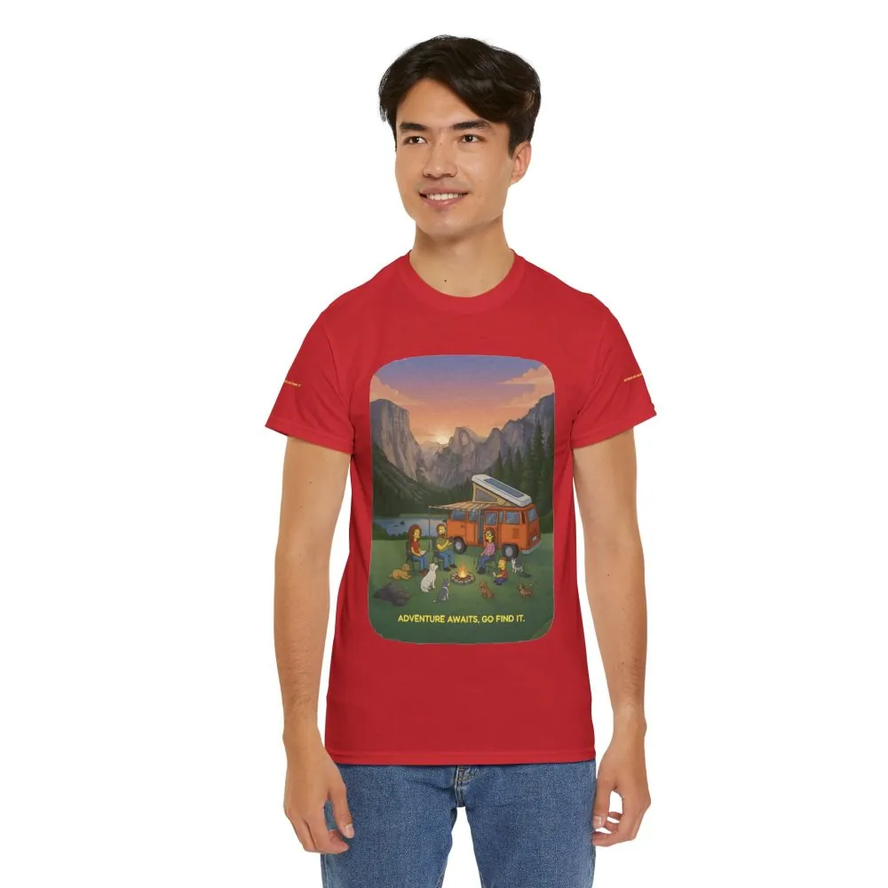 Unisex Heavy Cotton Tee — "Adventure Awaits-Go Find It" Design Sitcom-Line