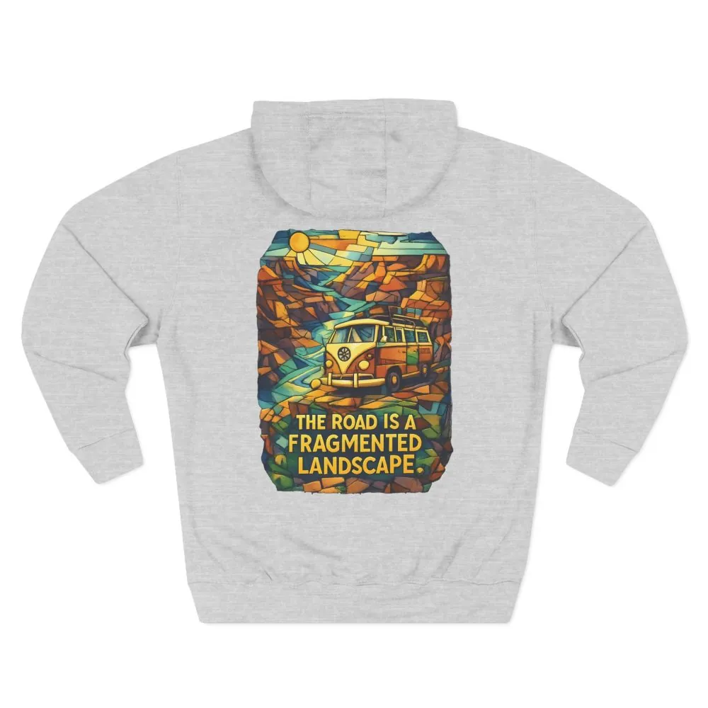Three-Panel Fleece Hoodie - "The Road Is A Fragmented Landscape" Design Cubic-Line