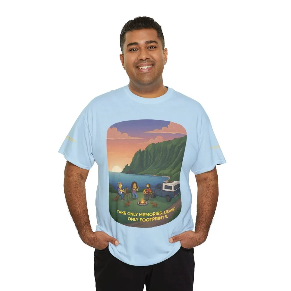Unisex Heavy Cotton Tee — "Take Only Memories-Leave Only Footprints" Design Sitcom-Line
