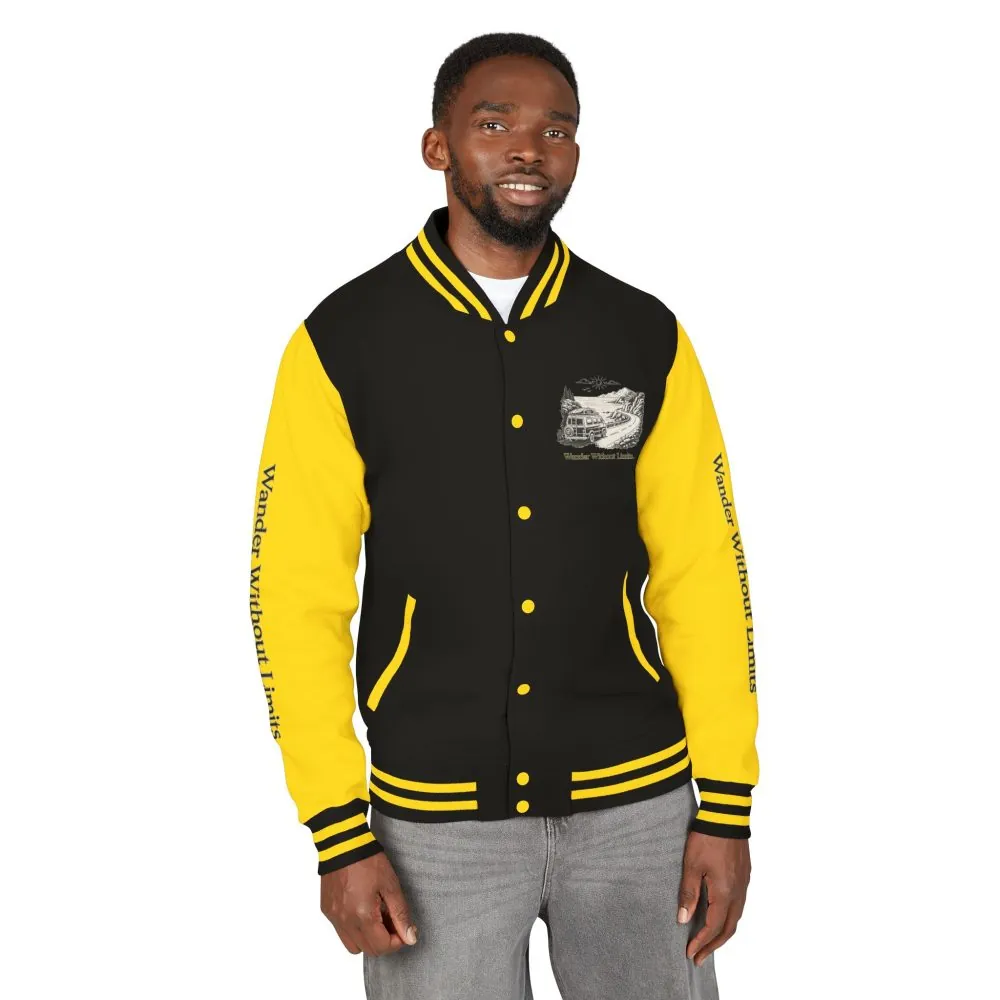 Unisex Heavyweight Letterman Jacket — "Wander Without Limits" Travel Varsity Coat
