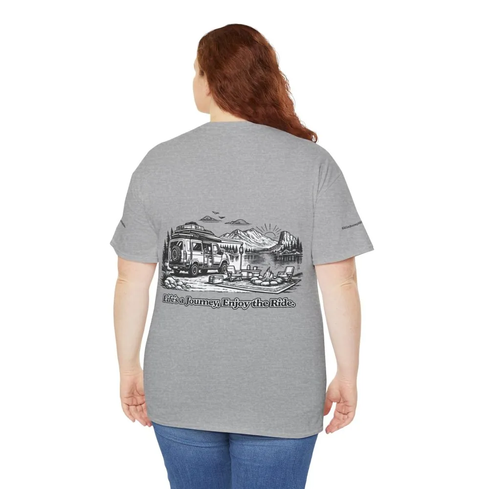 Unisex Heavy Cotton Tee — "Lifes A Journey,Enjoy The Ride" Design Minimal-Line