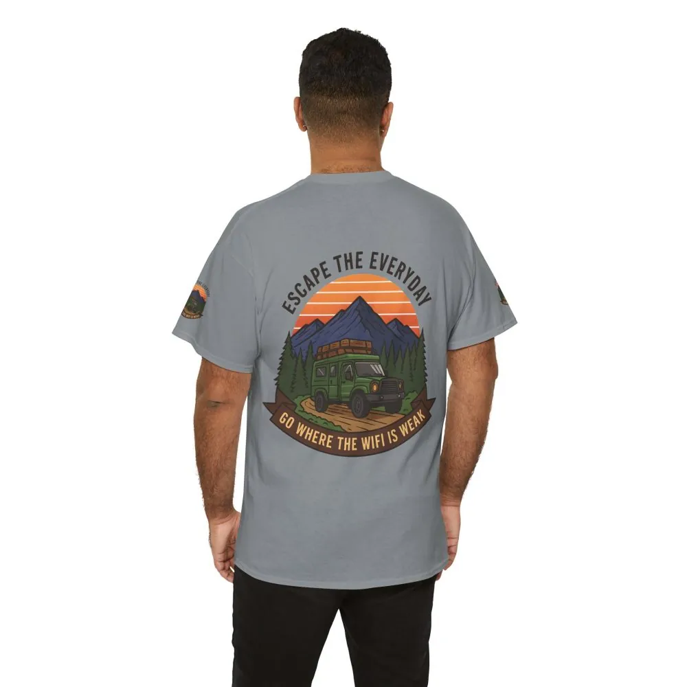 Unisex Heavy Cotton Tee — "Go Where the WiFi Is Weak" Adventure Shirt