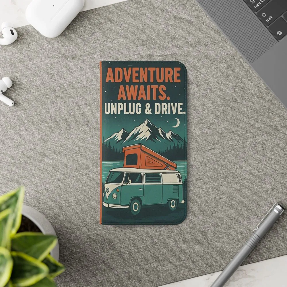 Flip Phone Case — "Adventure Awaits, Fuel Your Journey, Not the WiFi" Wallet Cover