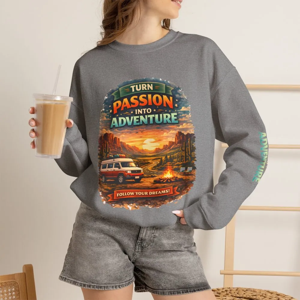 11402489596833335910_2048.jpeg Unisex Heavy Blend™ Crewneck Sweatshirt — "Turn Passion Into Adventure" Design Scenic-Line