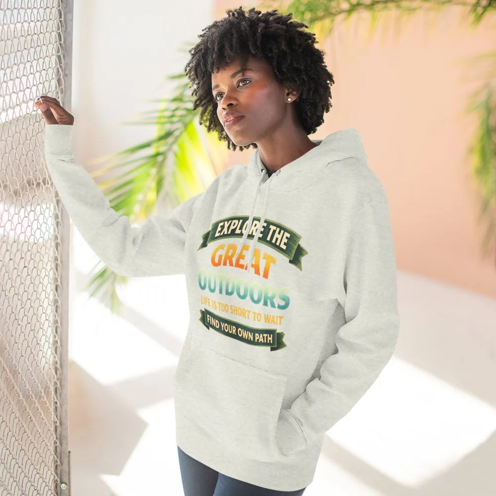 Three-Panel Fleece Hoodie - "Explore The Great Outdoors" Design Scenic-Line