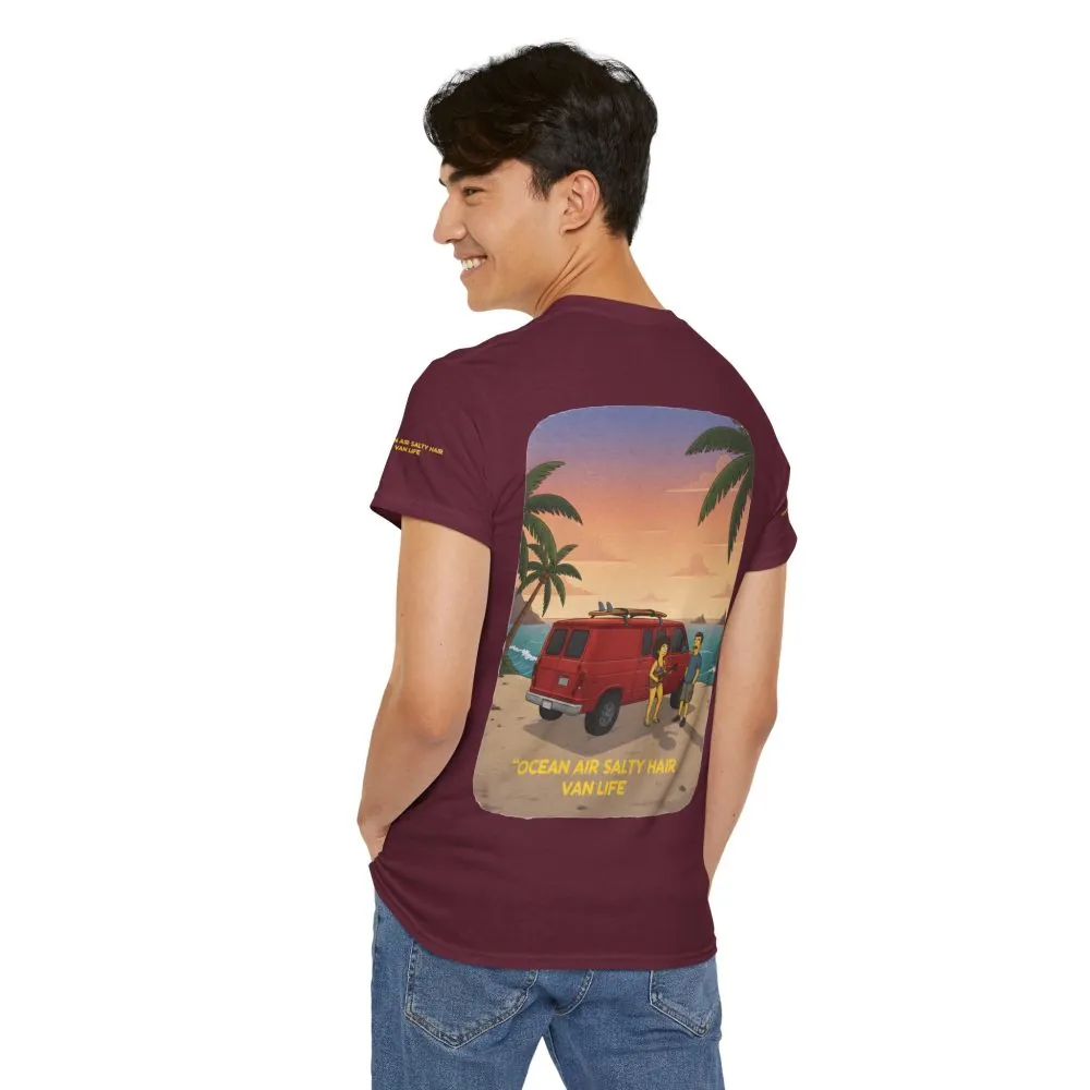 Unisex Heavy Cotton Tee — "Ocean Air Salty Hair Van Life" Design Sitcom-Line