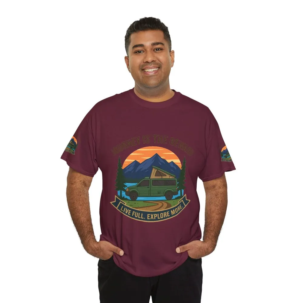 Unisex Heavy Cotton Tee  — "Journey Is The Reward Tee" Adventure Camper Van Graphic T-Shirt