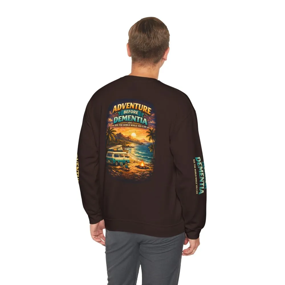 Unisex Heavy Blend™ Crewneck Sweatshirt — "Adventure Before Dementia" Design Scenic-Line