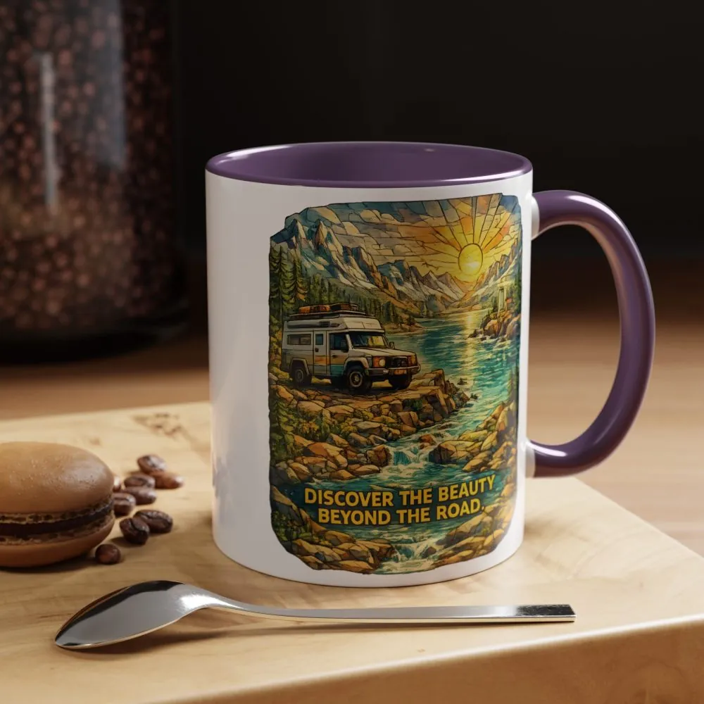 11421894838653608977_2048.jpeg Accent Coffee Mug (11, 15oz) — "Discover The Bieuty Beyond The Road" Design Cubic-Line