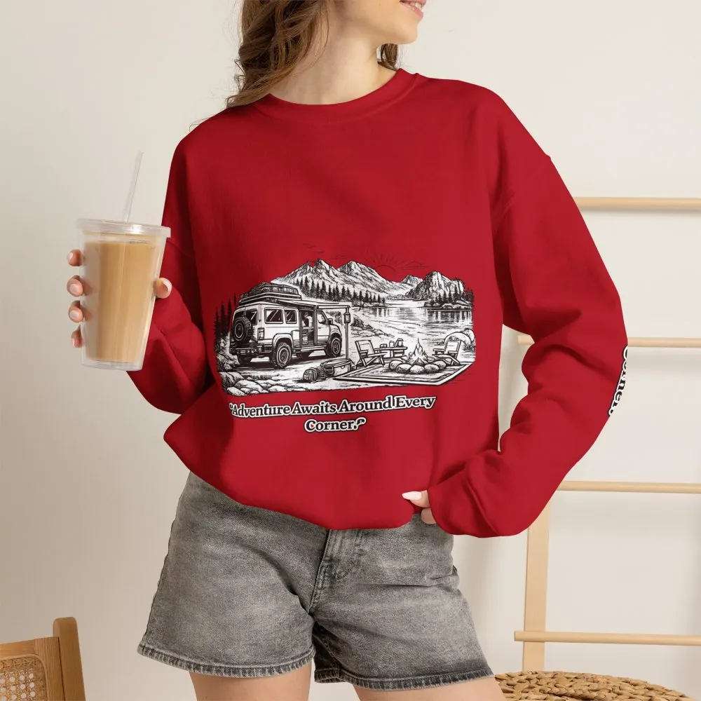 11432288033882631861_2048.jpeg Unisex Heavy Blend™ Crewneck Sweatshirt — "Adventure Awaits Around Every Corner" Design Minimal-Line