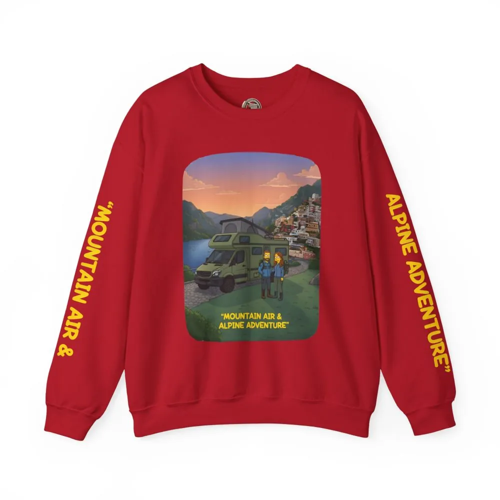 Unisex Heavy Blend™ Crewneck Sweatshirt — "Mountain Air And Alpine Adventure"" Design Sitcom-Line