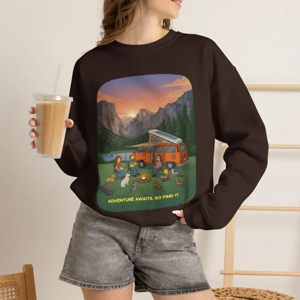 Unisex Heavy Blend™ Crewneck Sweatshirt — "Adventure Awaits-Go Find It"" Design Sitcom-Line