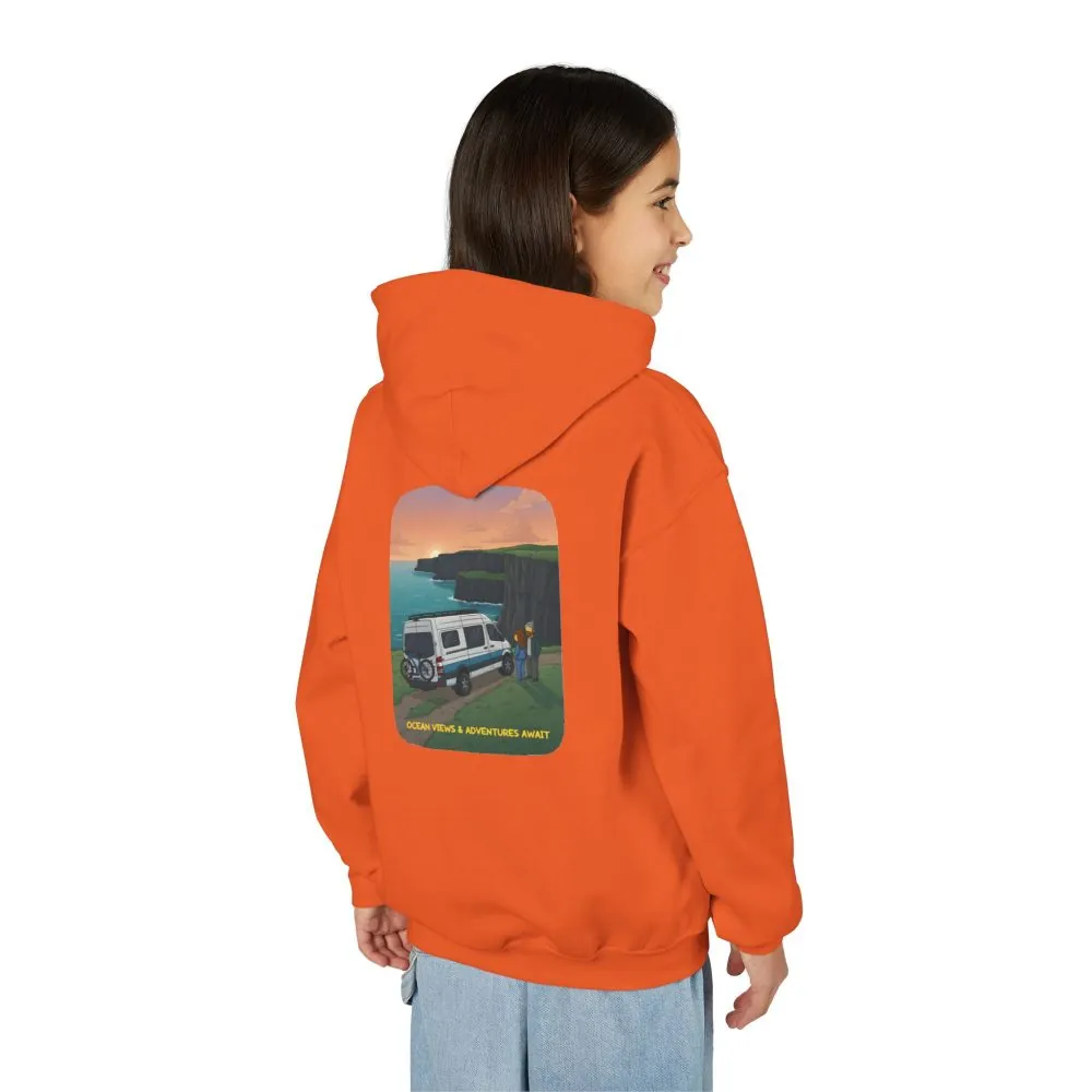 Youth Hoodie(Gildan) – "Ocean Views-Adventures Awaits" (Design Sitcom-Line)