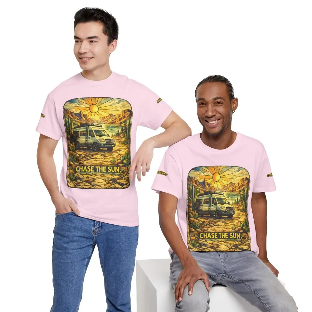 Unisex Heavy Cotton Tee — "Chase The Sun" Design Cubic-Line